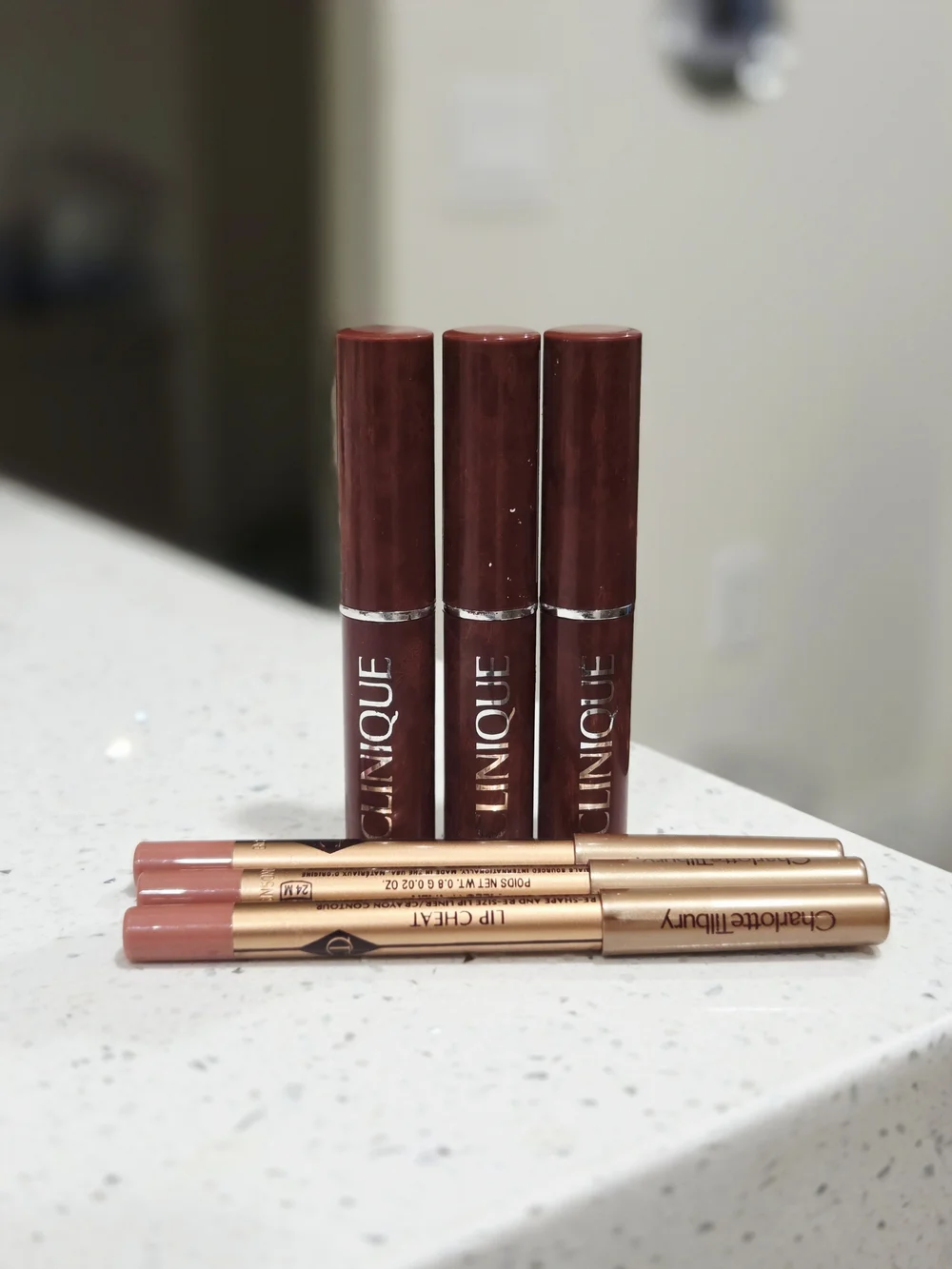Clinique Plum Liquid Lipstick Trio with 3 Charlotte Tilbury  Lip Liners BUNDLE